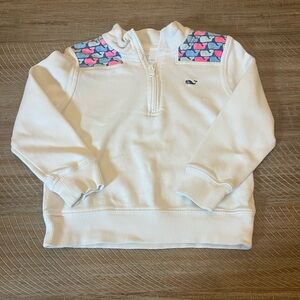 Vineyard Vines White Pullover with Pink and Blue Whale Accents